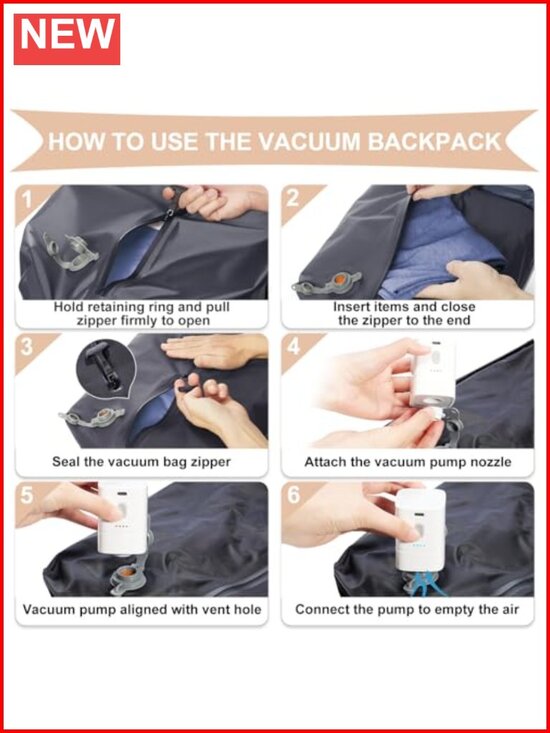 30L Travel Backpack with Vacuum Pump, Waterproof Carry On Daypack with Laptop main image 5